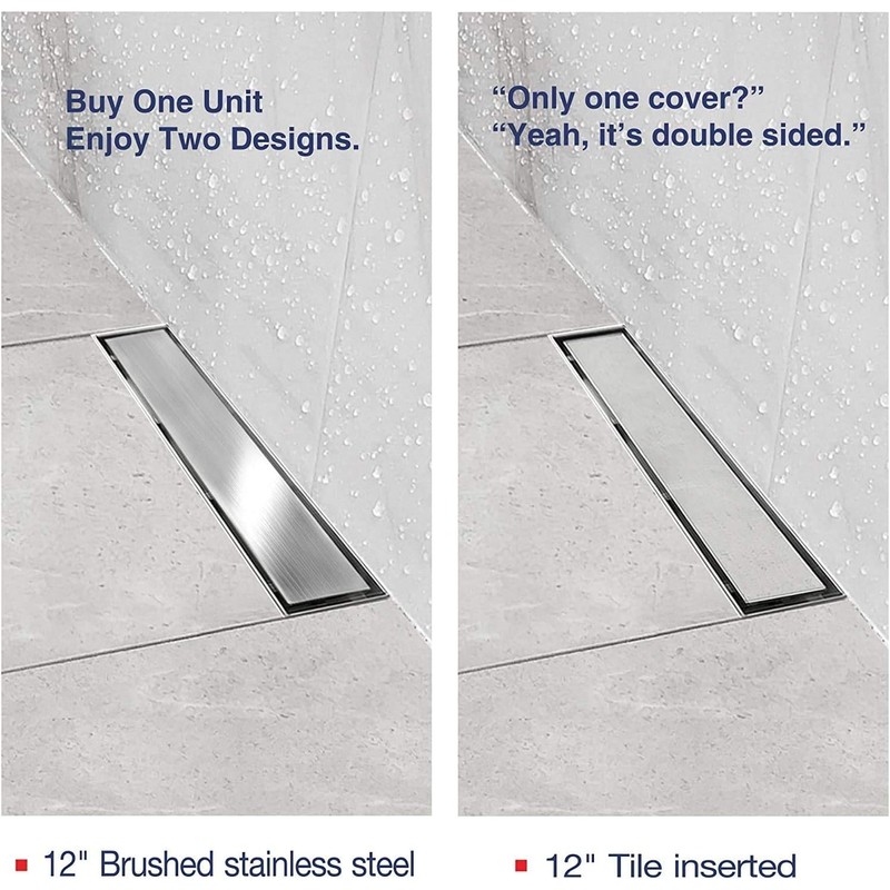 Neodrain 12-Inch Brushed Linear Shower Drain, 2-in-1 Flat & Tile