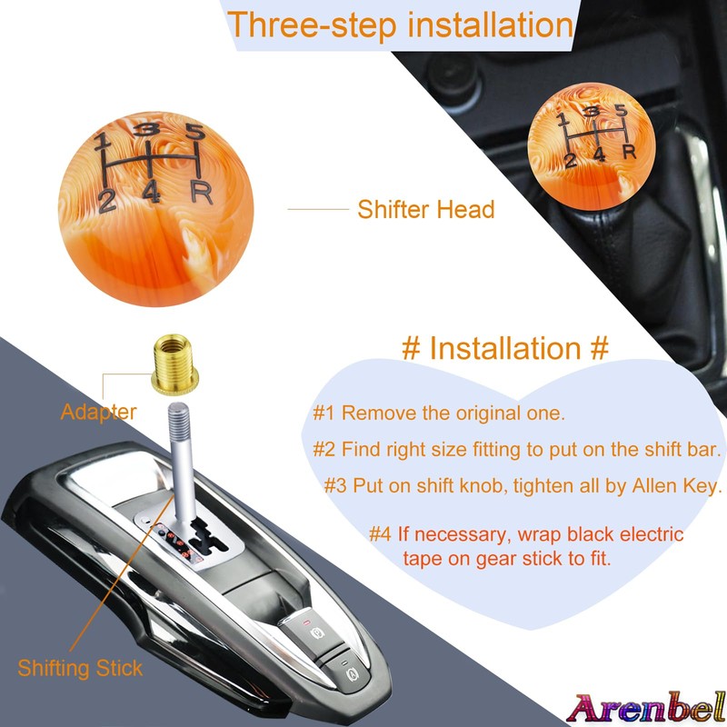 Arenbel 5 Speed Shifter Knobs Car Shift Handle Ball Shaped