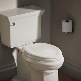KOHLER Stonewood Quiet-Close, Elongated Toilet Seat Soft Close, Durable Wood, Easy Installation, Universal Fit, Home Essentials, Biscuit Finish, K-20466-96