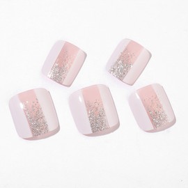 SINHOT White French Tip Press on Toenails - Silver Glitter Toenail Art Glossy Fake Toe Nails Glue on Toenails DIY Acrylic Toe Fake Nails False Toenails with Design Full Cover Press on Toe Nails 24pcs