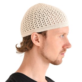 CHARM Strick Baumwolle Schädel Mütze Kufi Islam Gebets Hut Häkel Masche Schädelmütze Beanie Herren Kopfbedeckungen Für jede Jahnreszeit Beige