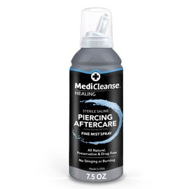 MediCleanse Sterile Saline Piercing Aftercare Fine Mist Spray, 7.5 Ounce, All Natural, No Alcohol, Vegan Friendly, for Piercings and Tattoos, Made in USA
