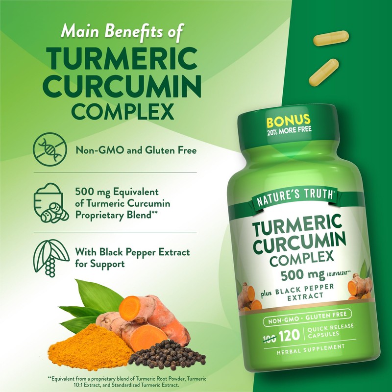 Nature's Truth Turmeric Curcumin | 120 Capsules | with Black