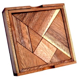 Tangram Box 7 Small, Small Chinese Wooden Puzzle with 7 Pieces, Tangram Puzzle, 1250 Figures Puzzle Together with Tangram Templates, Laying Puzzle, Children's Puzzle, Family Puzzle, School