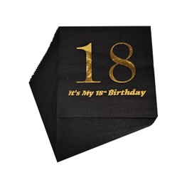 Black Gold 18th Cocktail Napkins,40 Pcs It's My 18th Birthday Napkins for 18th Birthday Party Decoration 18th Birthday Beverage Napkins for Boys Girls
