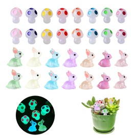 Slzhds 30 Pcs Conejos y Hongos En Miniatura Que Brillan Encantados, Juego de Mini Conejos y Hongos Luminosos, Bricolaje Hecho a Mano, Proyecto Escolar, Fiesta, Regalo, Fiesta de Cumpleaños