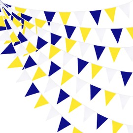 32Ft Blue Yellow White Fabric Bunting Banner Triangle Flag Party Decorations Pennant Garland for Graduation Birthday Bachelorette Engagement Anniversary Wedding Bridal Baby Shower Christmas Festival