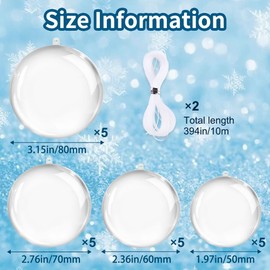 Vellibring 20 PCS Clear Plastic Fillable Ornaments Balls, Christmas Transparent Acrylic Balls DIY Craft Ornaments for Christmas Tree Wedding Party Home Decoration (50/60/70/80mm)