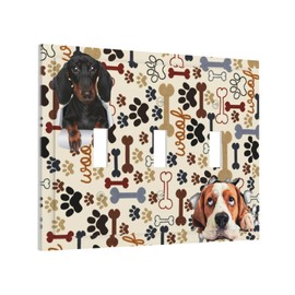Funny Dog Light Switch Cover Triple Toggle Decorative 3 Gang Wall Plate Electrical Switchplate for Boy Girl Kids Room Bedroom Home Decor