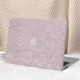 Seorsok Compatible with MacBook Pro 13 inch Case M2 2023,2022,2021-2016 A2338 M1 A2251 A2289 A2159 A1989 A1708 A1706,Leaves Flowers Leather Hard Shell Case with Keyboard Cover,Purple Blooming Floral