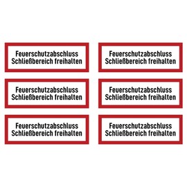 Stickers: 52 x 148 mm, Pack of 6 – Fire Protection Enclosure Closing Area Clear – Fire Safety Sign – Safety Sign on Fire Protection Device and Instructions for Use – DIN 4066 – D1