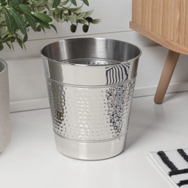 happimess HPM1111E Riley Modern Classic Hammered Steel Accent 2-Gallon Wastebasket for Home, Bathroom, Living Room, Office, Bedroom, Kitchen, Polished Steel