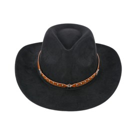 Cowboy Hat for Men and Women Classic Felt Brim Western Cowgirl Hat,Wide Edge Chinlon Western Felt Outdoor Hat(Black)