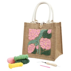 ERNTRNL Punch Needle Kits for Adults Beginner - Punch Needle Embroidery Tote Bag Set, Punch Stitching Kit with Instructions & Video Tutorial,Unique Pattern,Tools (Pink-Green)