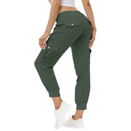 MoFiz Women's Hiking Pants Cargo Joggers Sweatpants with Pockets Lightweight Quick Dry Outdoor Summer Casual Athletic Elastic Waist Army Green L