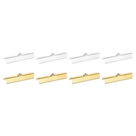 sourcing map 50Pcs 35mm Ribbon Crimp Clamp Ends, Bookmark Pinch Crimp Ends, Fasteners Clasp Crimp Ends for Bracelet Necklace Jewelry Making, Gold/Silver