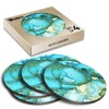 4 x Round Coasters - Ocean Blue Green Marble Effect