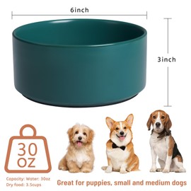 Kitwinney Large Dog Bowls, Non Slip Heavy Ceramic Dog Food and Water Bowl with Silicone Base, 8" Pet Feeding Bowl for Small, Medium, and Big Dogs (Green, 6 Inches)