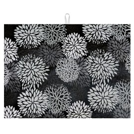 LuxStep Dish Drying Mat for Kitchen Counter Microfiber Absorbent Dish black White and Gray Floral Kitchen Drying Mat Draining Reusable Washable for Dishes/Utensils/Countertops/Sinks