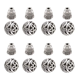 10sets/20pcs Tibetan Silver Guru Loose Beads 11mm & Buddha Mala Prayer Cone Beads Cap for Buddhist Meditation Necklace Bracelet Jewelry Making