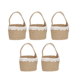 5pcs Burlap Wedding Flower Girl Basket Vintage Rustic Flower Basket Handheld Basket for Nail Art Jewelry Storage