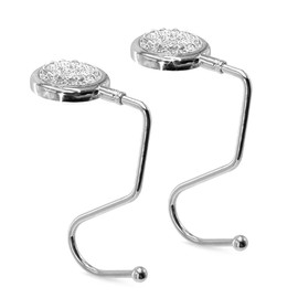 TANOSII Purse Hook Mental Clutch Holder Handbag Rhinestone Hanger for Table Desk Reverse White 2 Packs