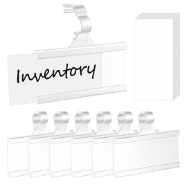 Meetory 100 PCS Plastic Wire Shelf Label Holders with Blank Cards, Reusable Plastic Shelf Tags Price Label Holder with Snap Lock, UPC Label Price Display Holder for Retail Supermarket (3'' x 1.4'')
