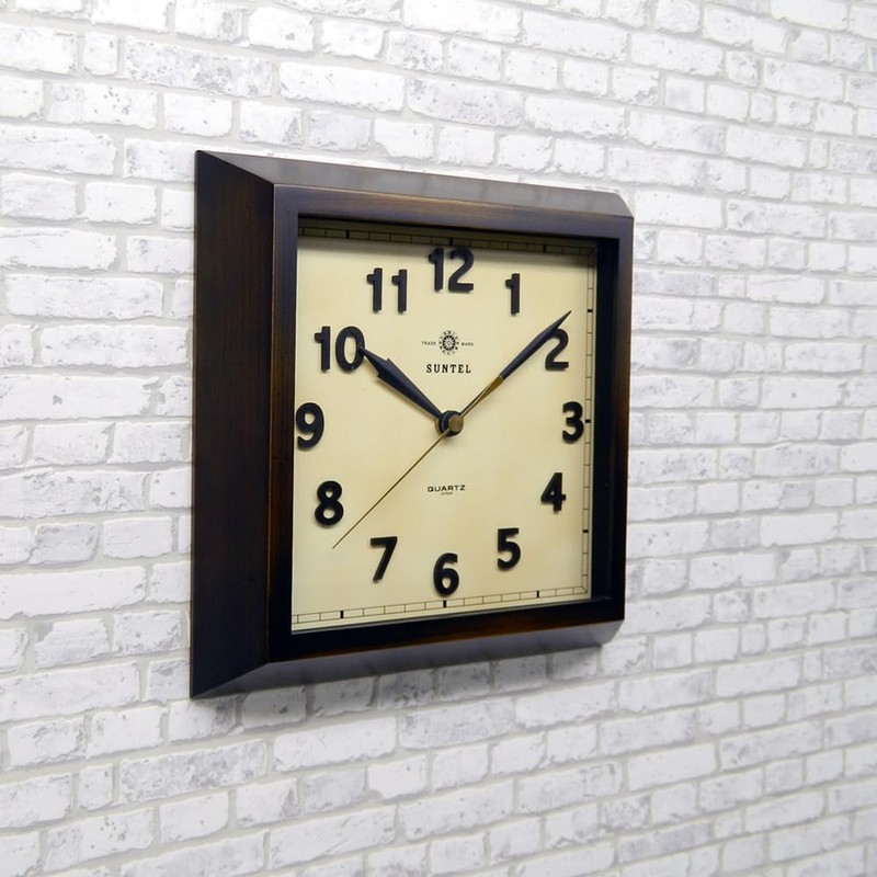 Santeru QL696-AN Square Wall Clock, Antique Brown, Made in Japan