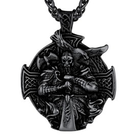 U7 Vintage Nordic God Odin Pendant Black Metal Plated Stainless Steel Celtic Cross Necklaces for Men Women