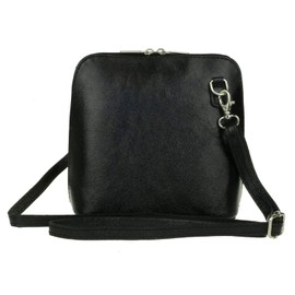 Girly Handbags Womens Small Vera Pelle Genuine Leather Handbag Rigid Cross Body Shoulder Bag Real Italian Metallic Mini Strap (Metallic Black)