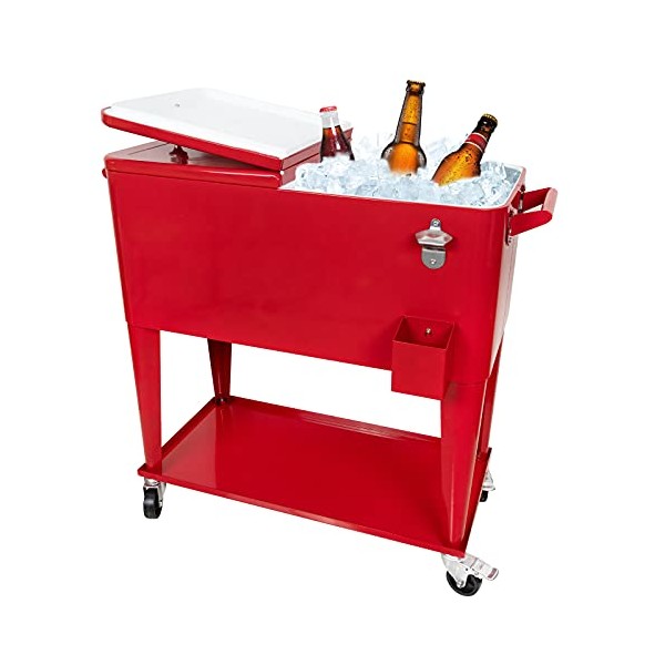 SHAREWIN 80 Qt Patio Cooler Cart Ice Chest with Wheels