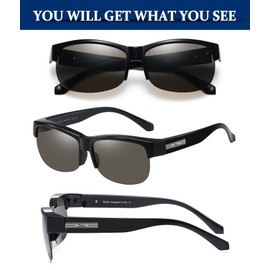 DUCO 8960 Men's and Women's Polarised Sunglasses for Glasses Wearers Fit Over Polarised Glasses, Black frame, grey lens