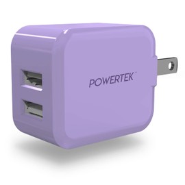 Liquipel Powertek Dual USB-A Wall Charger, Beveled Edges, Foldable, Compact, Pastel Colors (Purple)