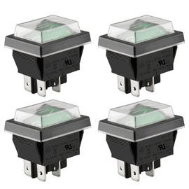 Heschen Rocker Switch ON-OFF DPST 4 Terminals Green Light 16A 250VAC With Waterproof Cover (4)
