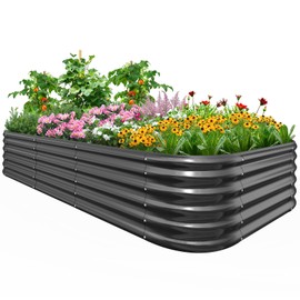 Quictent Galvanized Raised Garden Bed Kit, 8x4x1.5 ft Oval Metal Planter Box Tall for Vegetables Outdoor Backyard, Rubber Strip Edging Included (Dark Gray)