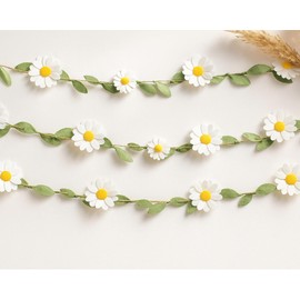 Janinka Wool Felt Daisy Banner Garland Daisy Party Decorations, Wildflower Garland 1st Birthday Decorations, Nursery Wedding Party Favors for Girl Birthday Supplies (Classic Color)