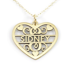 AJ's Collection Sterling Silver Fancy Heart Initial and Name Necklace. Choice of 925, 14k Gold Plate, or Rose Gold Plate Over Sterling Silver