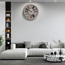 NUOVO Living Room Large Wall Clock, Retro White Wall Clock, Indoor and Outdoor Quiet and Non-Ticking Coloured Arabic Numeral Wall Clock, Bedroom and Kitchen Clock (14 Inches)