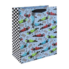 Eurowrap Racing Car Gift Bag With Gift Tag - Gift Bag for Him, Birthdays, Kids, Boys - Vibrant Bright Boys Happy Birthday Gift Wrap Occasion Present - Large