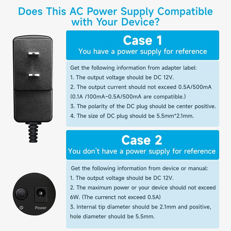 ANLINK UL Listed 12V 0.5A/500mA 6ft Long Power Supply Adapter,