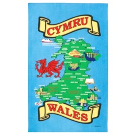 Elgate Welsh Wales Map Tea Towel Souvenir Gift Cymru Rhyl Cardiff Swansea Llandudno Snowdon Dragon