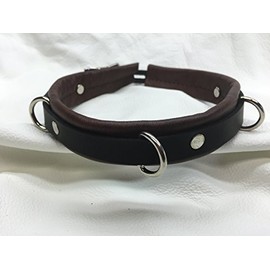 Lockable Black Upholstery Leather Collar with D Rings Comes with Leash