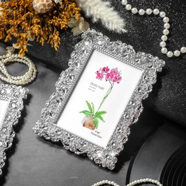 Yookeer 4 Pack 4 x 6 Inch Crystal Picture Frame Resin Wedding Photo Frame Jewel Picture with Rhinestones Photo Gift for Wedding Table Top Desktop Display