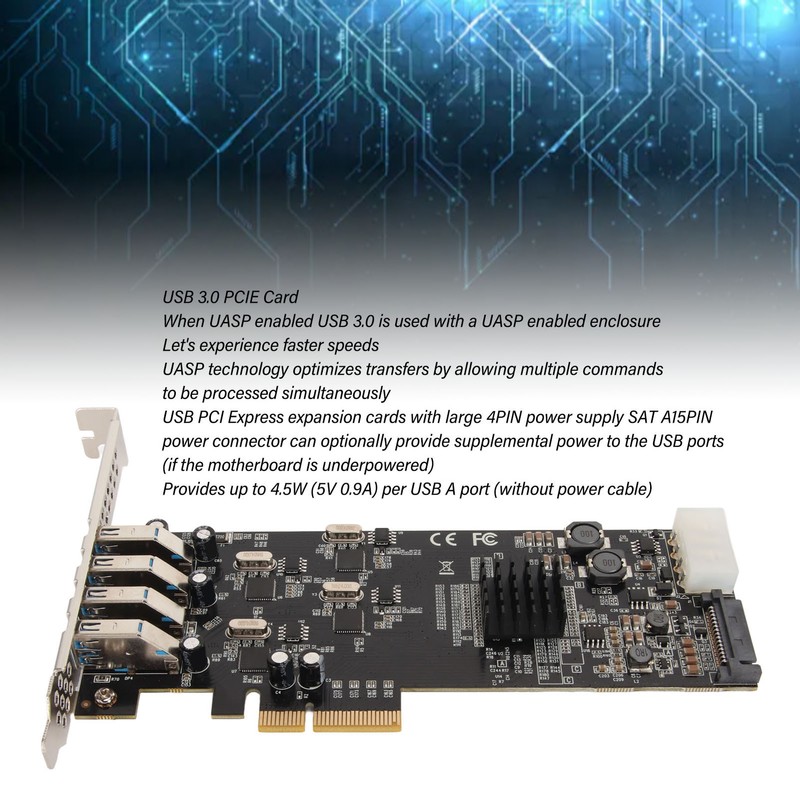 4 Port USB 3.0 PCIE Card 4 Dedicated 5Gbps Channels
