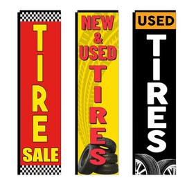 New & Used Tires, Used Tires and Tire Sale Outdoor Advertising Swooper Rectangle FlagsBanners - for Tires Shop Outlet - 3 Rectangle Replacement Flags Only