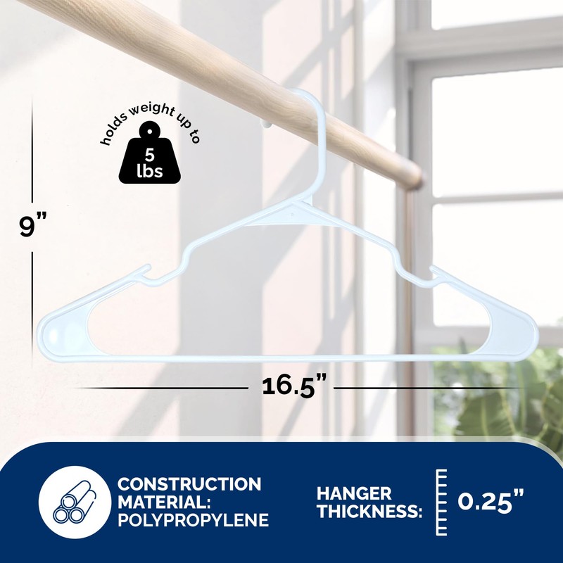 Closetselect Plastic Hangers 50 Pack, Strong Space Saving Notch Hanger,
