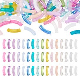 Craftdady 160 Pieces Curved Tube Beads Transparent Acrylic Beads 16 Colors Hole 1.6mm DIY for Women Girls Bracelet Necklace Jewelry Making