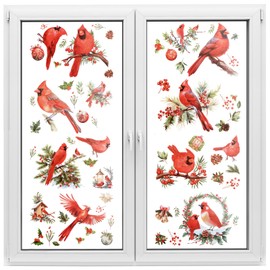 HICOHAND Window Clings, 9 Sheets Double-sided Winter Cardinal Window Clings Christmas Red Birds Glass Stickers Decal for Home Kitchen Living Room Decor