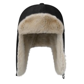 Clakllie Winter Warm Aviator Hat Aviator Hat with Faux Leather Earmuffs Russian Hat with Ear Flaps Windproof Soft Faux Fur Hat Bomber Hats Trapper Hat Snow Caps, DPL9-Black