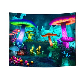 Roninkier Wandteppich Pilze Sternenhimmel Fluoreszenz-UV - Psychedelische Wald Wandbehang Boho Wanddekoration VerträUmt Tapestry Wall Hanging für Schlafzimmer Wohnzimmer,230x180cm